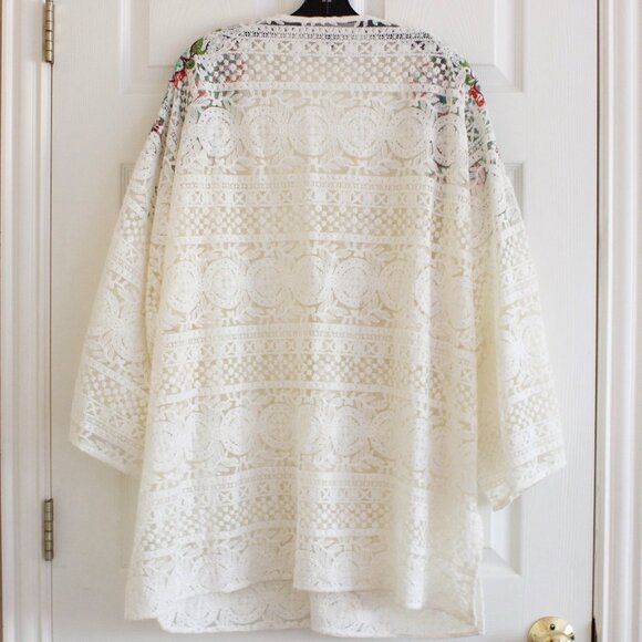 Double D Ranch Crochet Lace Cream Floral Embroidered Cardigan - Picture 9 of 11